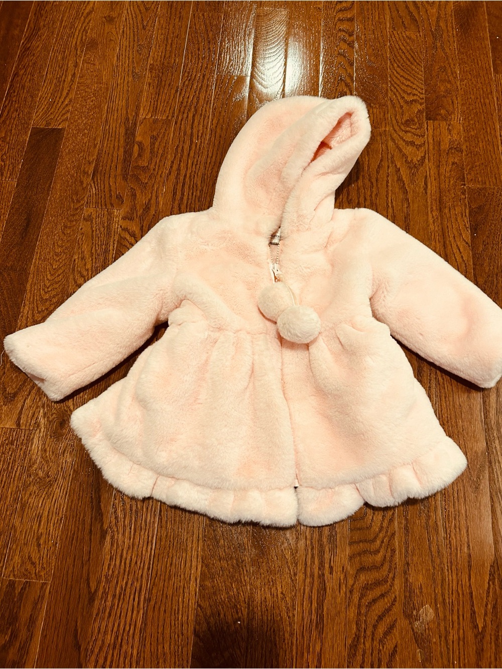 Widgeon Faux Fur Hooded Pea Coat with Pom Detail - Pink